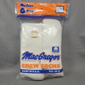 Vtg MacGregor Crew Socks Plain Cotton Blend Made in USA 6 Pack Sealed